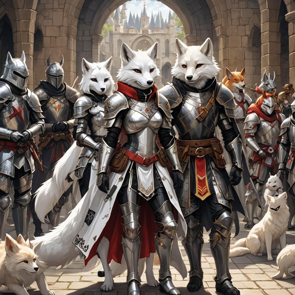 White and Black Fox Lovers in Anime Style