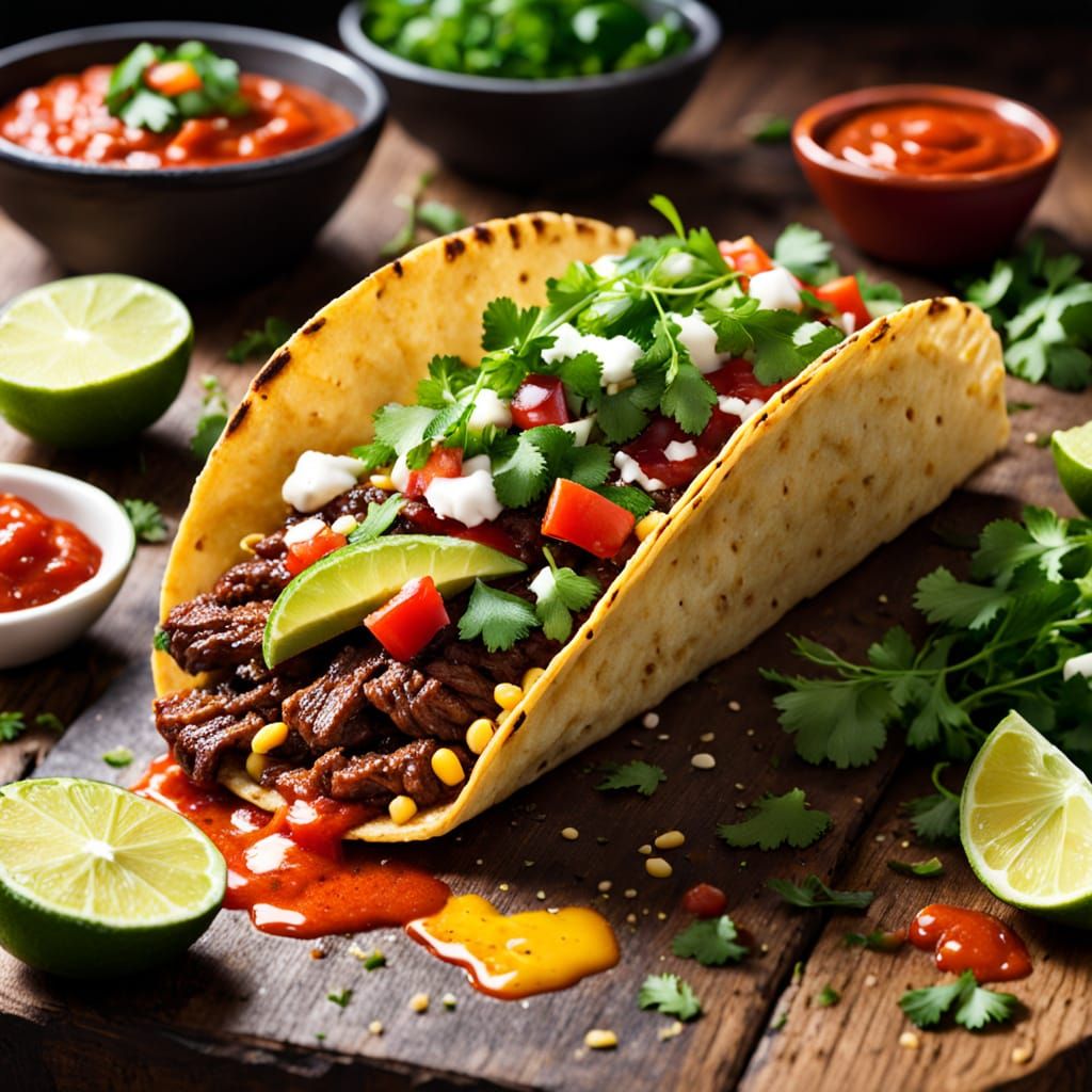 Vibrant Mexican Food Illustration with Fresh Cilantro and Li...