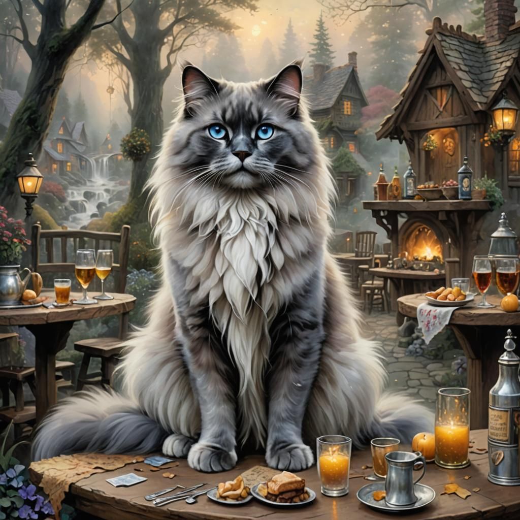 Smokey Grey Cat Outside Forest Tavern