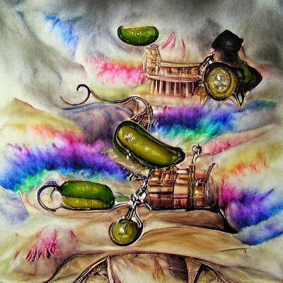 Psychedelic Steampunk Pickle Watercolor Painting