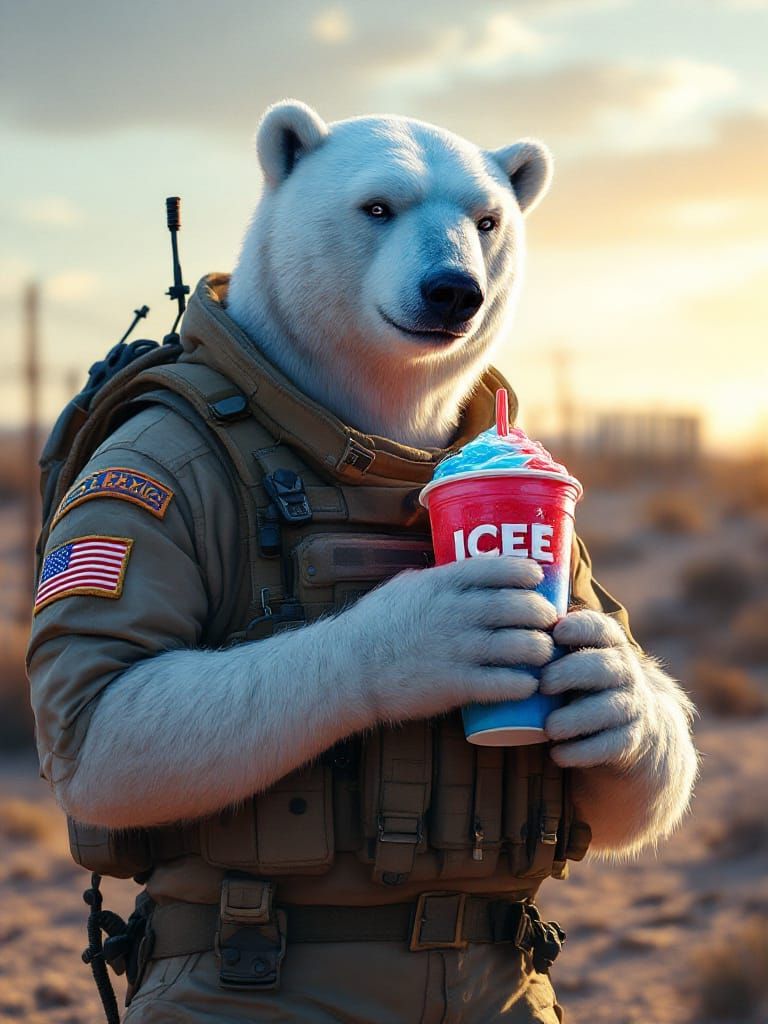 ICEE Polar Bear as Border Patrol Agent