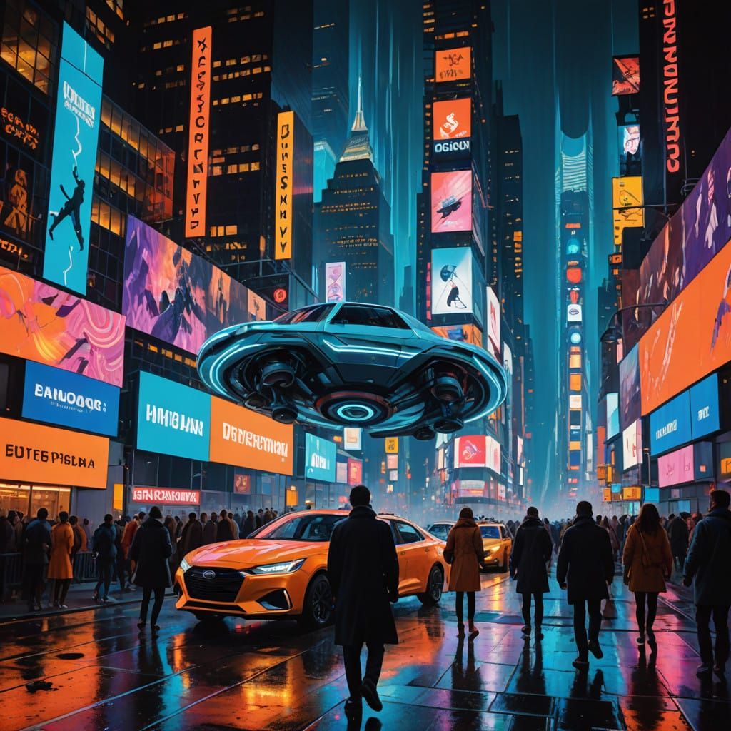 Surreal Cityscape with Swirling Fluorescent Vortex in Times....