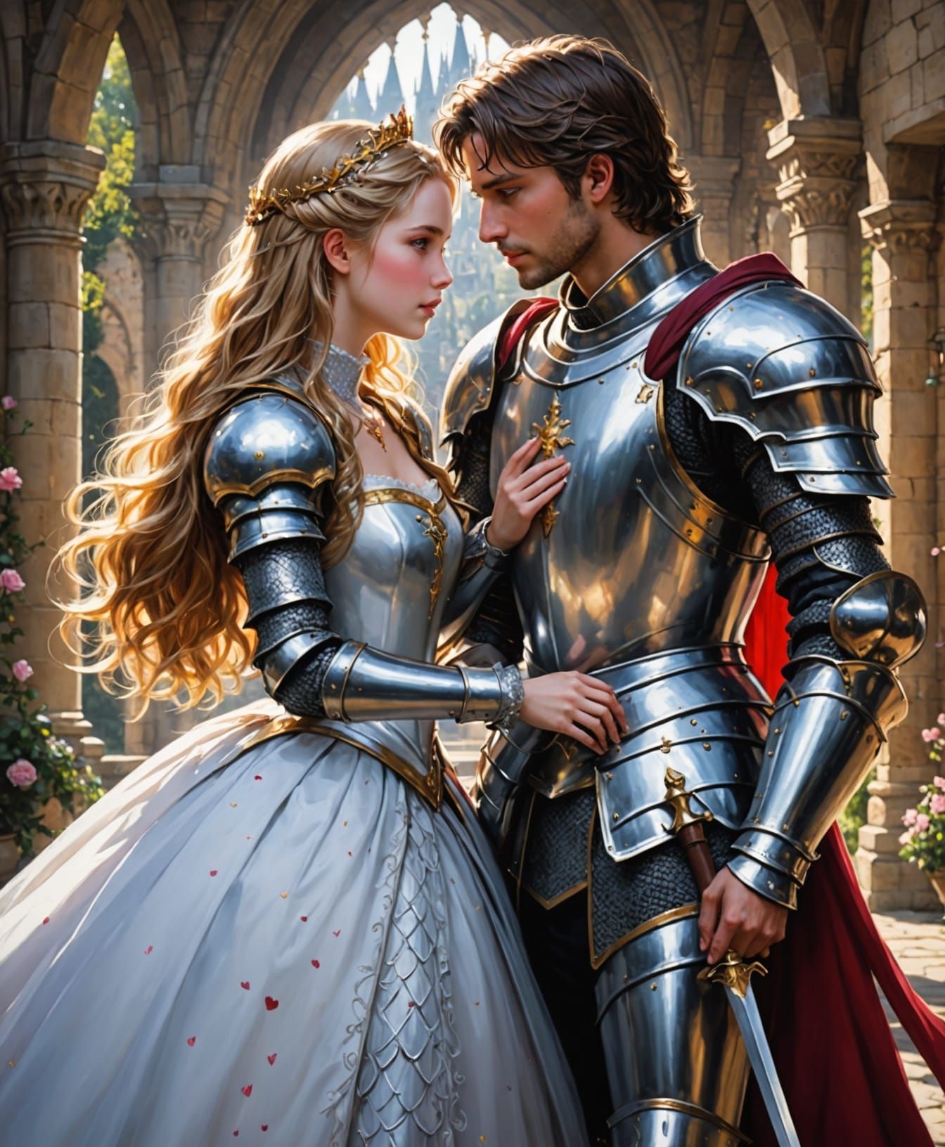 Chivalrous Knight and Enchanted Princess in Whimsical Love