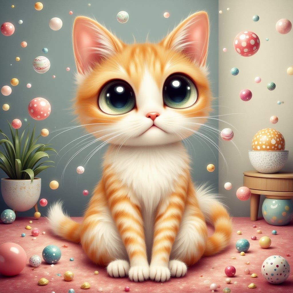 Whimsical Feline Wonder in Pastel Hues