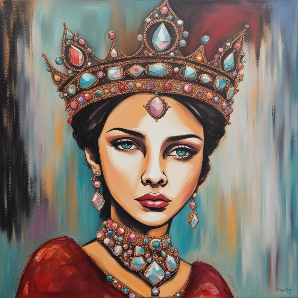 Abstract Princess Portrait with Jeweled Crown