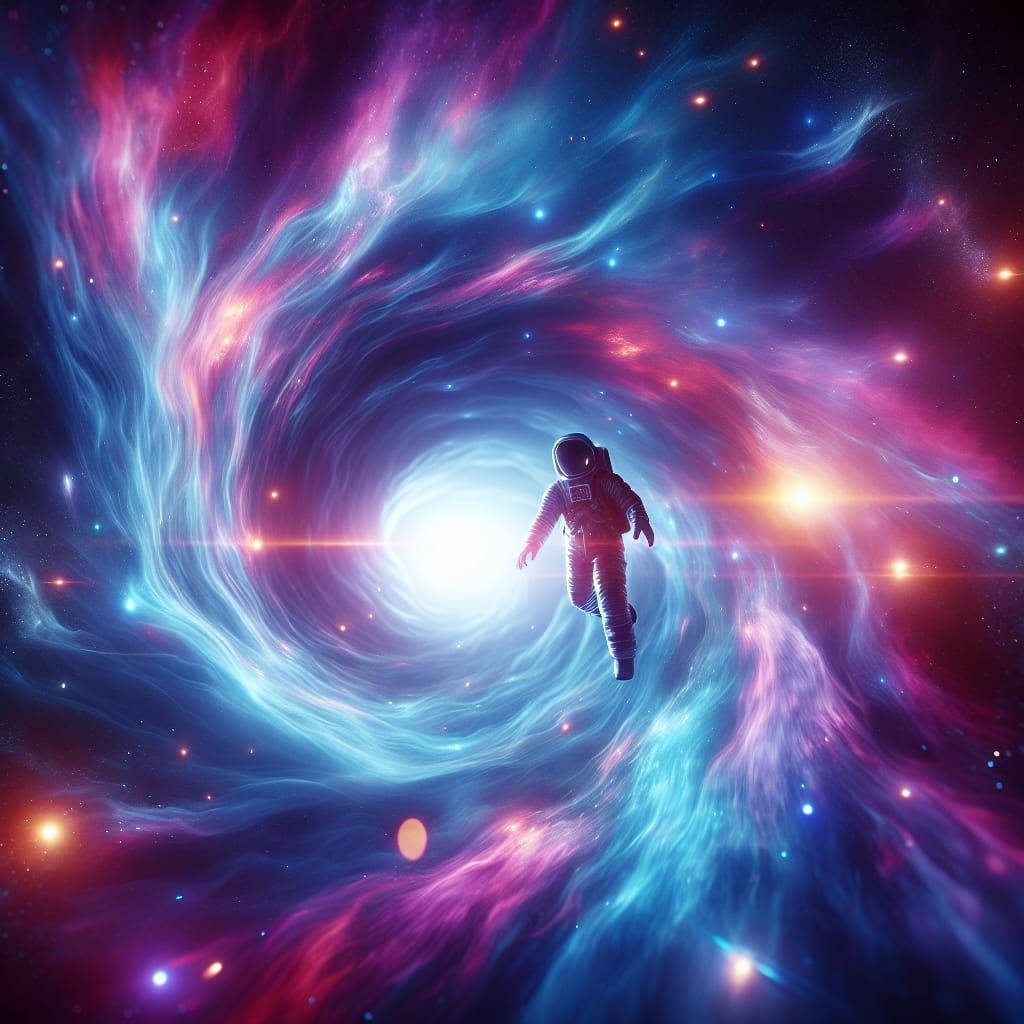 Astronaut in Vibrant Wormhole: Epic Sci-Fi Art