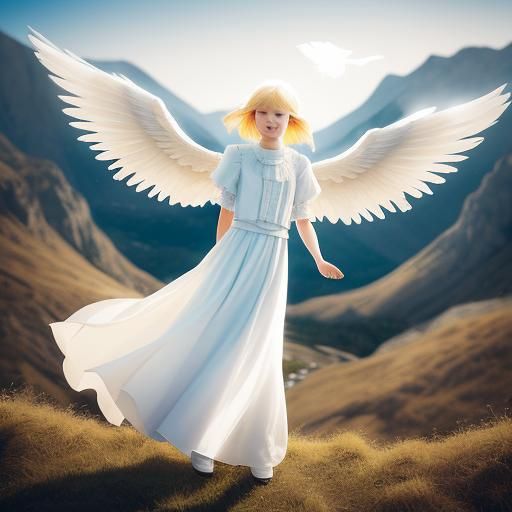 Angel with White Wings Over Mountain, Photography