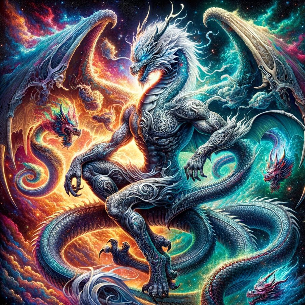 Celestial Dragon Deity with Platinum Face in Holographic Col...