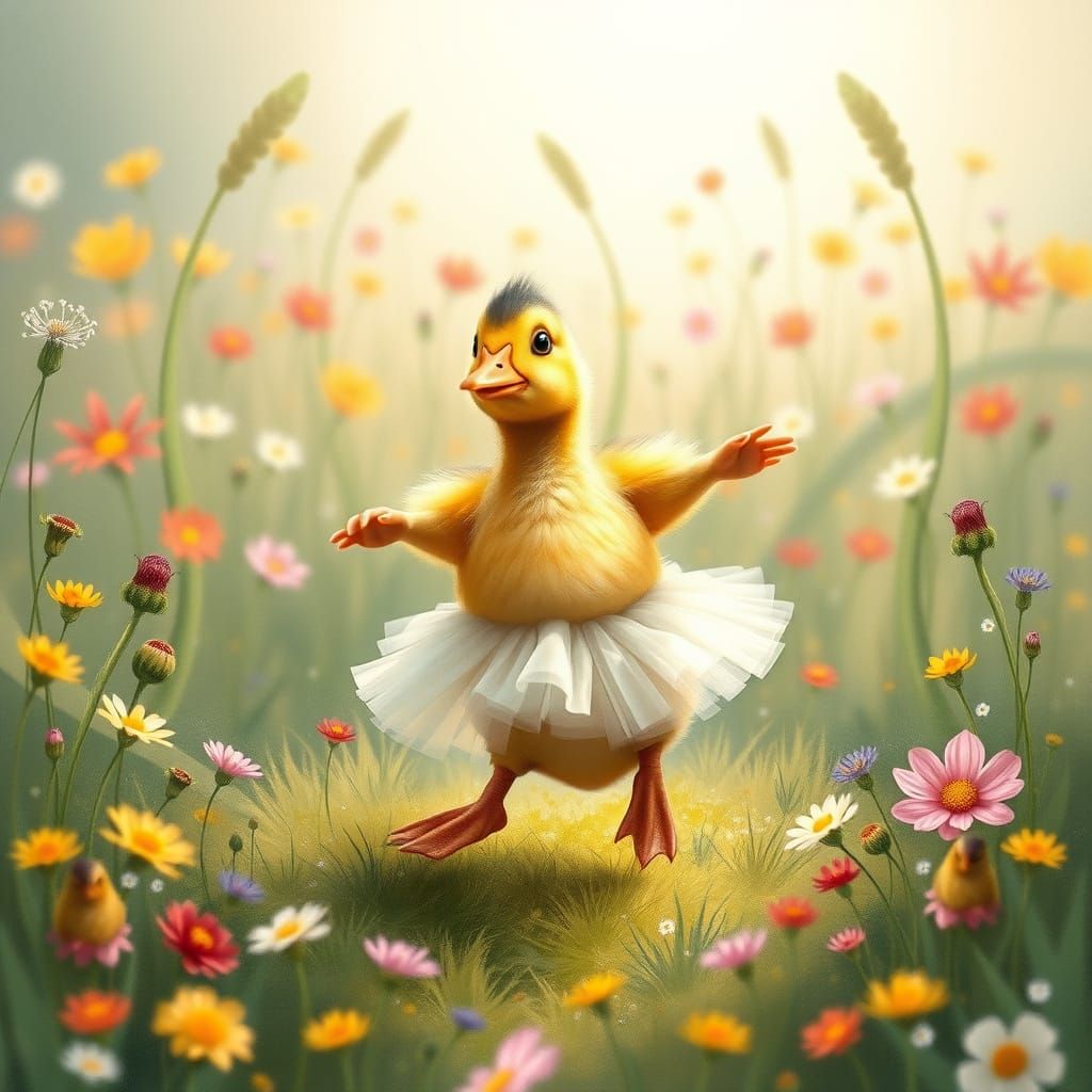 Duckling's Ballet Dance in a Meadow