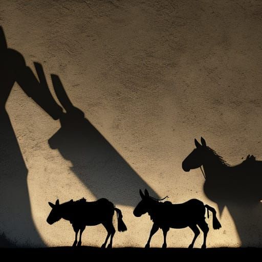 Silhouette Scene of Ox, Lamb, and Donkey in a Manger