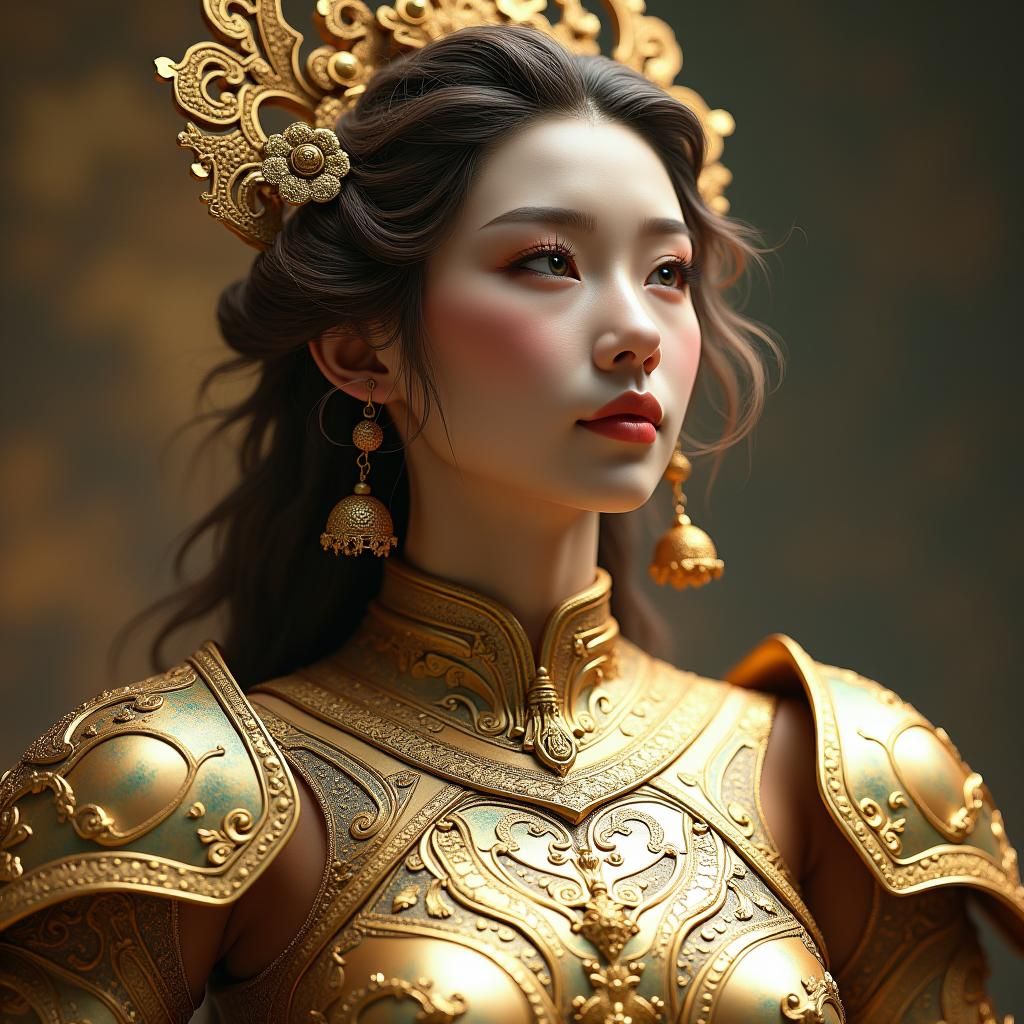 Golden Aquarius Goddess in Art Nouveau Style