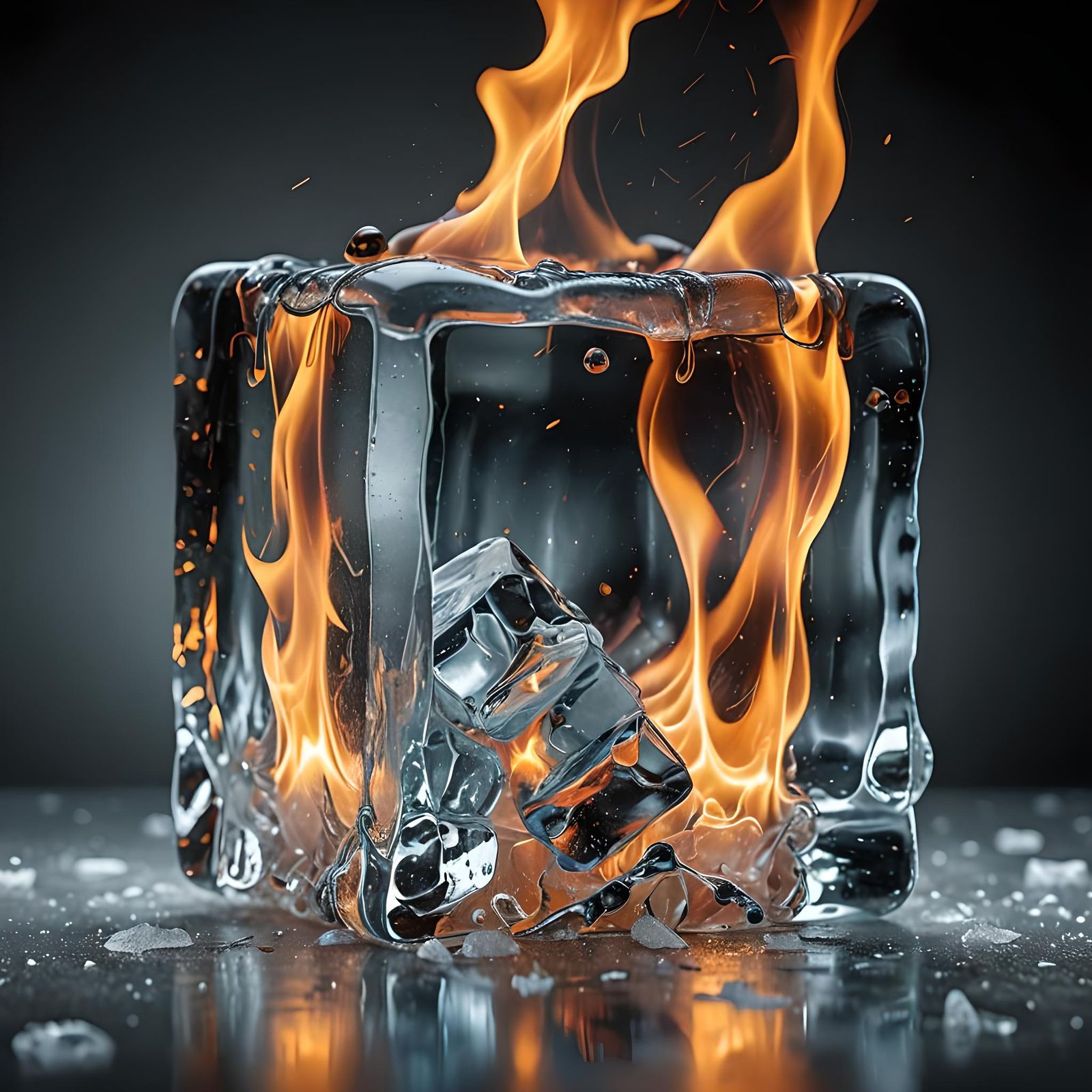 Fiery Ice Cube: A Hyperrealistic Display of Energy