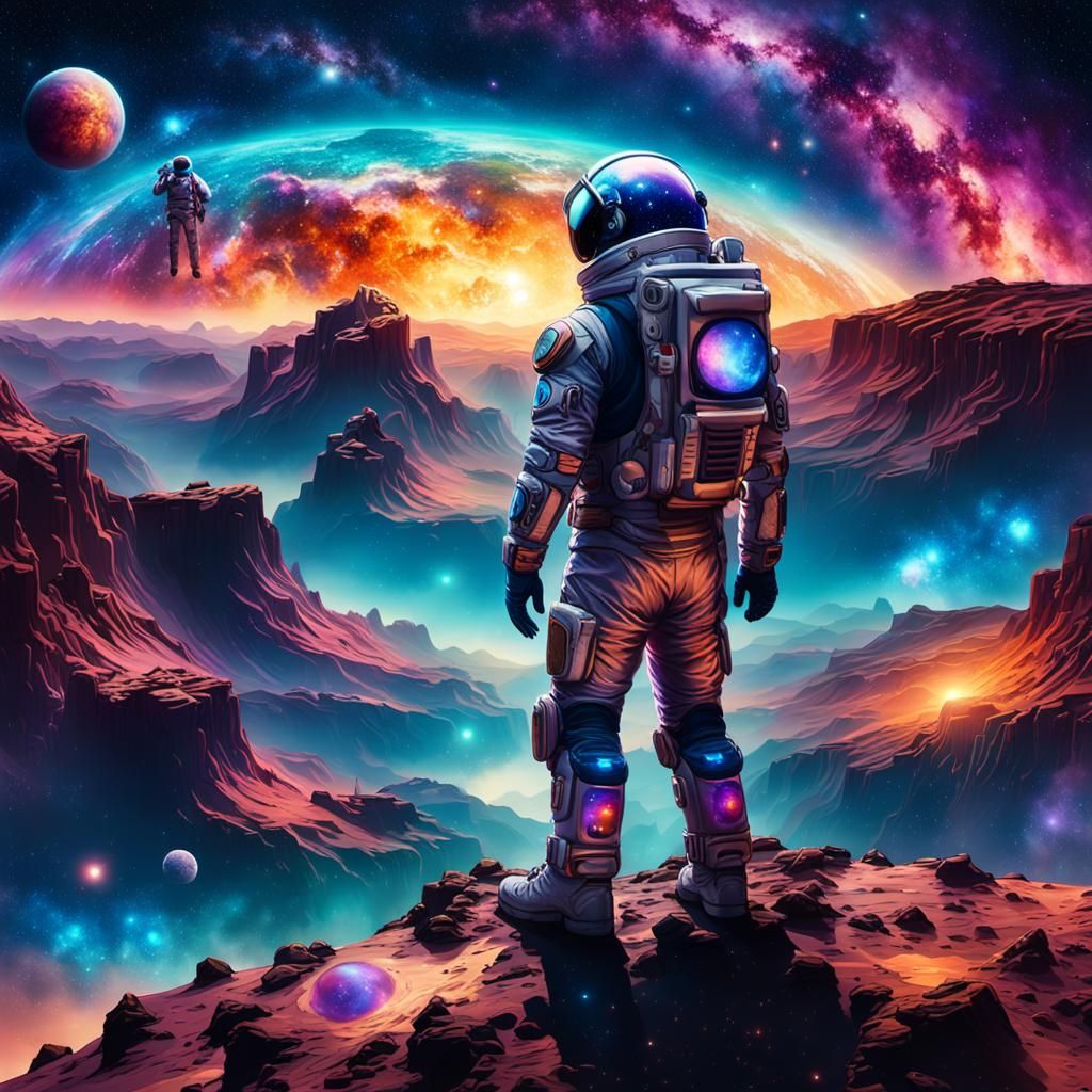 Astronaut Overlooking Nebula in Digital Matte Painting