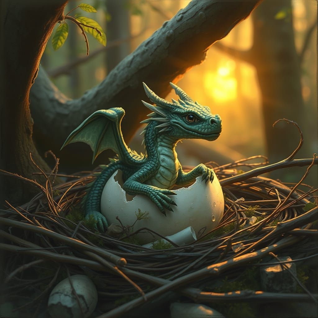 Mystical Dragon Hatchling in Enchanted Forest Glade