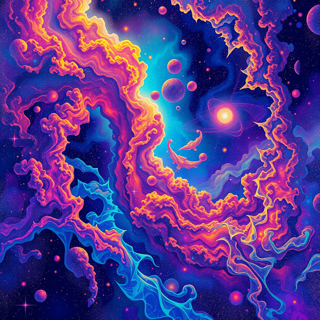 Holographic Astral Cosmos in Mixed Media Style