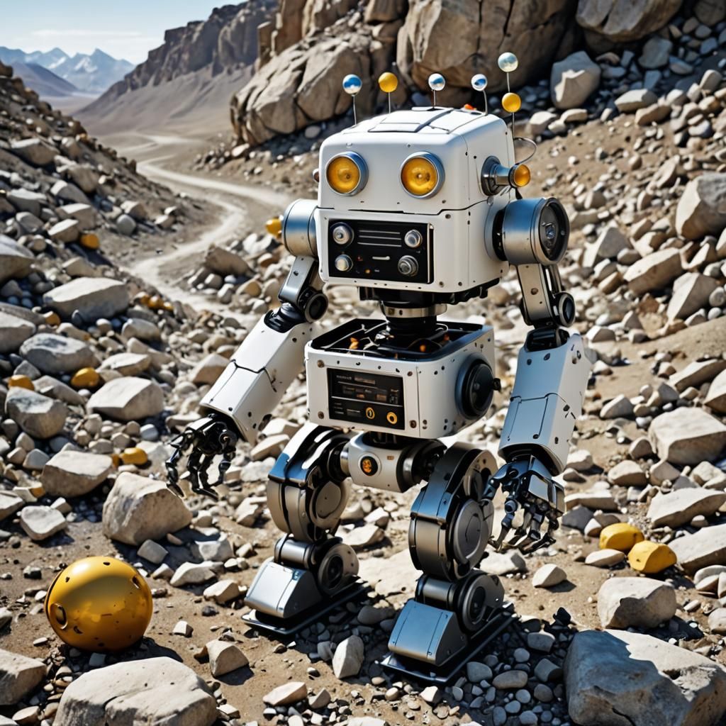 Robot Chef in Barren Landscape, Retro Style