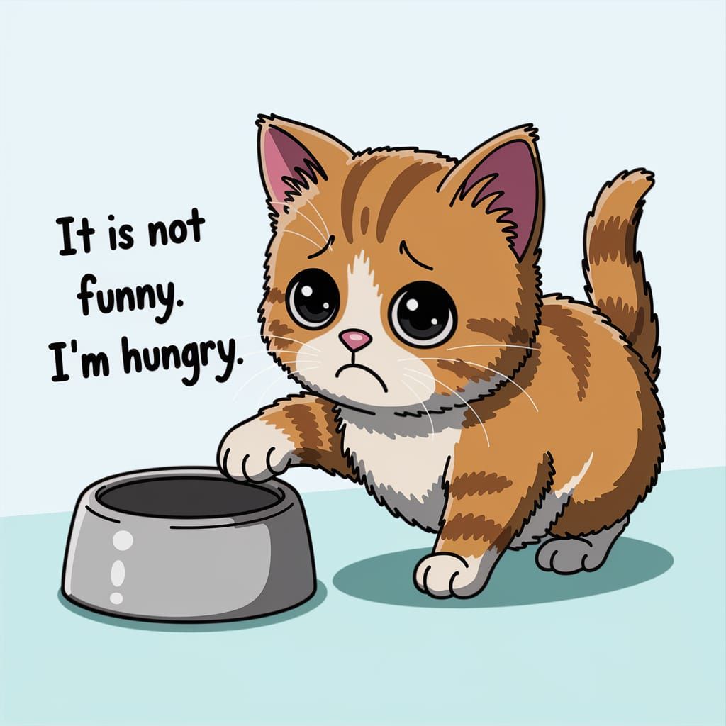 Charming Cartoon Kitten Cries for Food