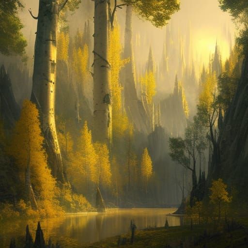 Elven City of Golden Aspens: High Fantasy Art