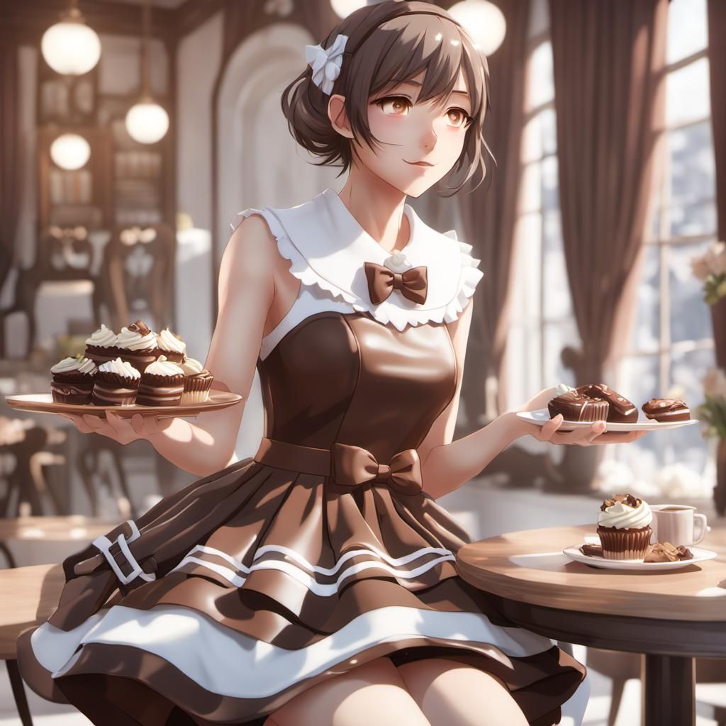 Girl in Chocolate Dress: 3D Anime Art