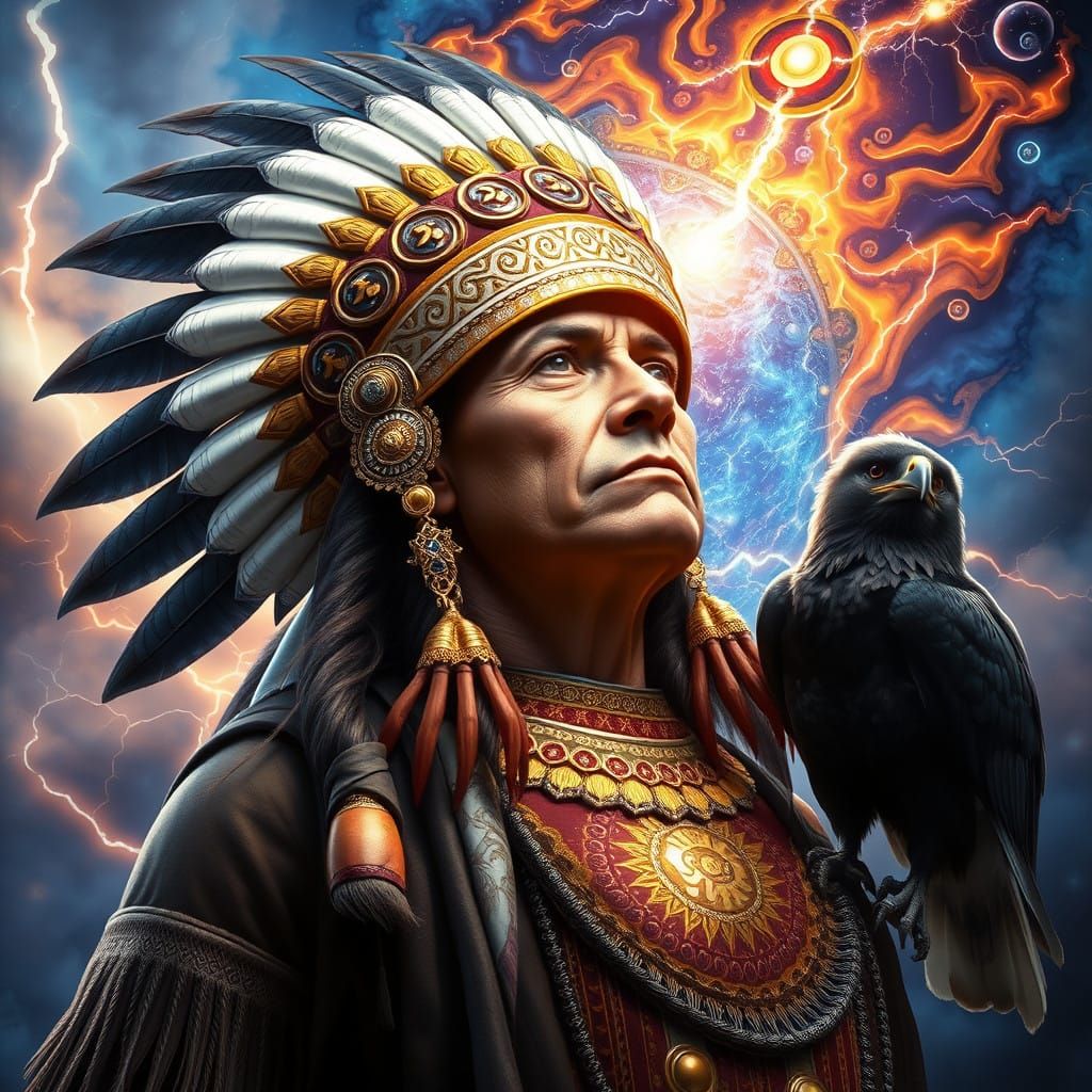 Majestic Medicine Man in Sacred Geometry Aesthetic