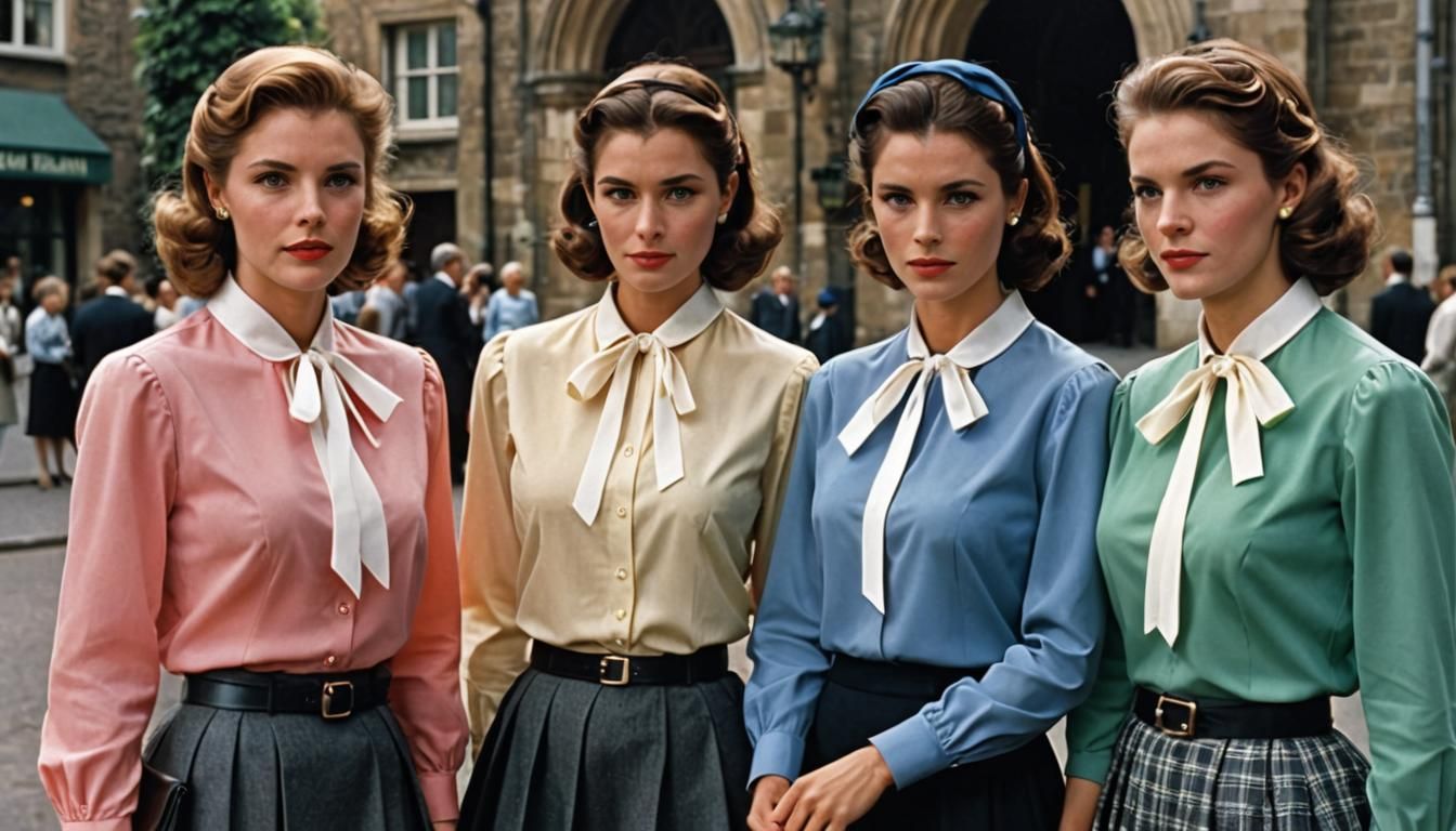 Elegant Women in Formal Wear with Ribbons