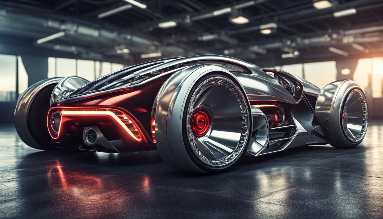 Hyperrealistic Futuristic Car with Oversized Wheels