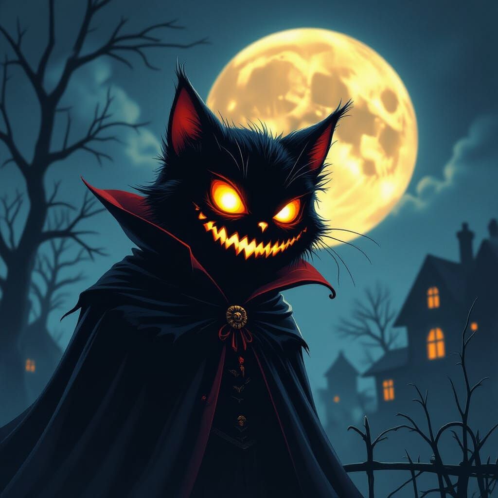 Scary Halloween Vampire Monster with Glowing Evil Eyes