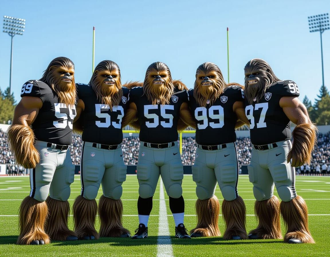 Wookies in Raiders Uniforms on Football Field
