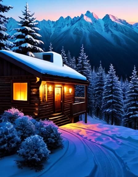 Cozy Cabin on Mountaintop at Night