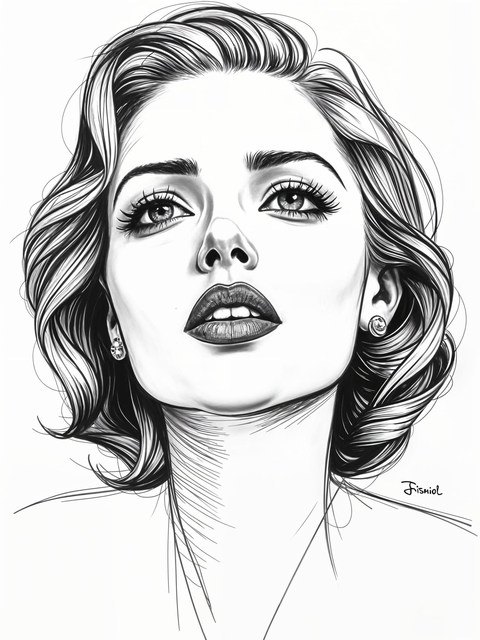 Elegant 1930s Style Portrait Sketch of Woman