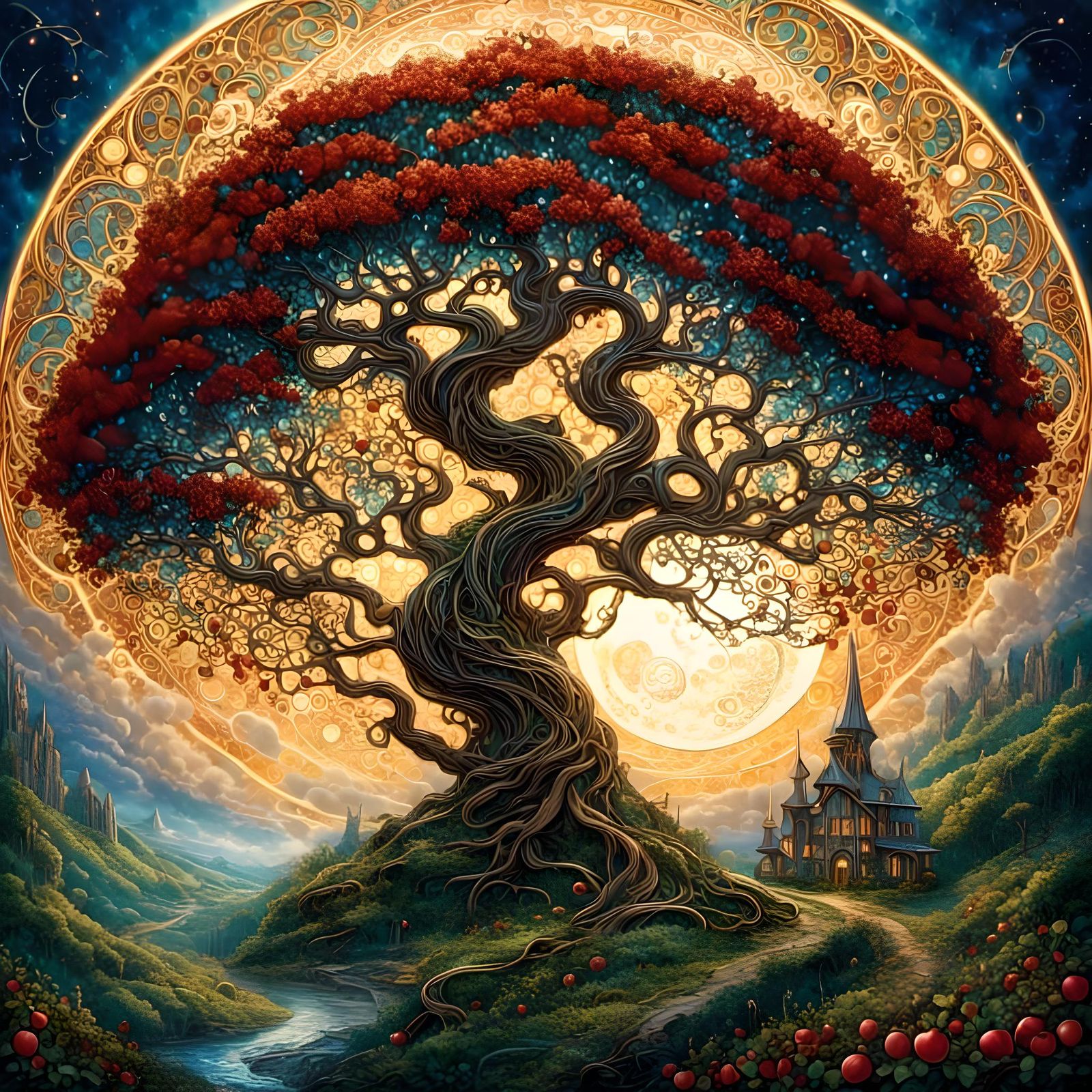 Elvish Apple Tree in Art Nouveau Style