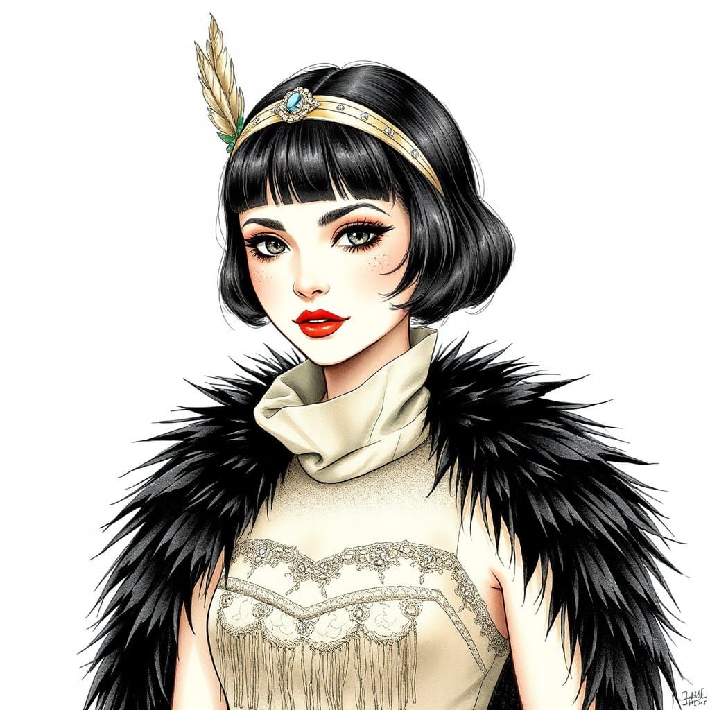 Gatsby-Inspired Flapper Girl in Art Deco Style