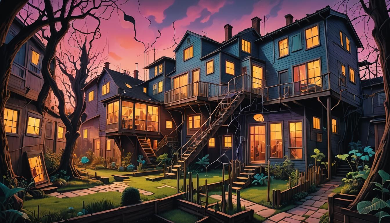 Surreal Backyard Scene in a Nightmare Dusk