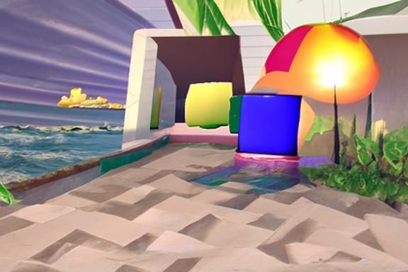 Tropical Island Retro Game Level in Pixel Art Style