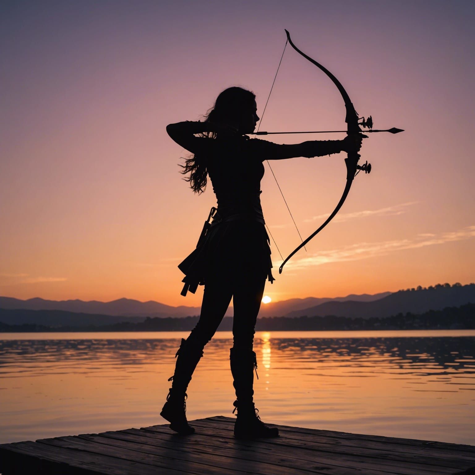 Silhouette Archer Against a Fiery Sunset Backdrop