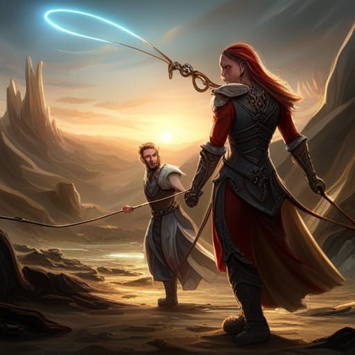 Dominant Woman Controlling Submissive Man: Fantasy Art