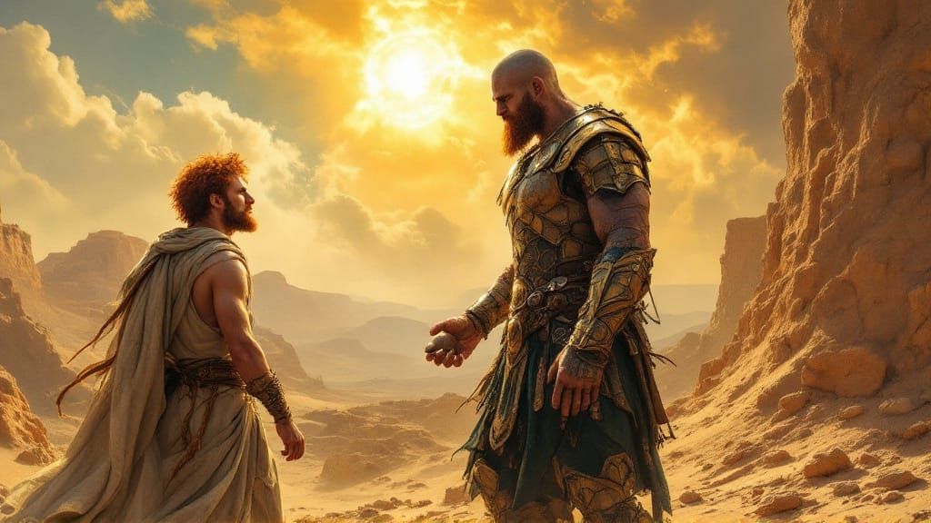 David Confronts Goliath in the Desert Landscape of Masada