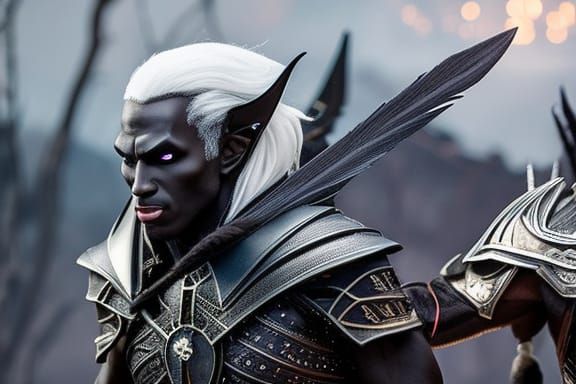 Drizzt: Realistic Dark Elf Warrior in Leather Armor