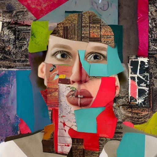 Surreal Abstract Collage Portrait in Bold Colors
