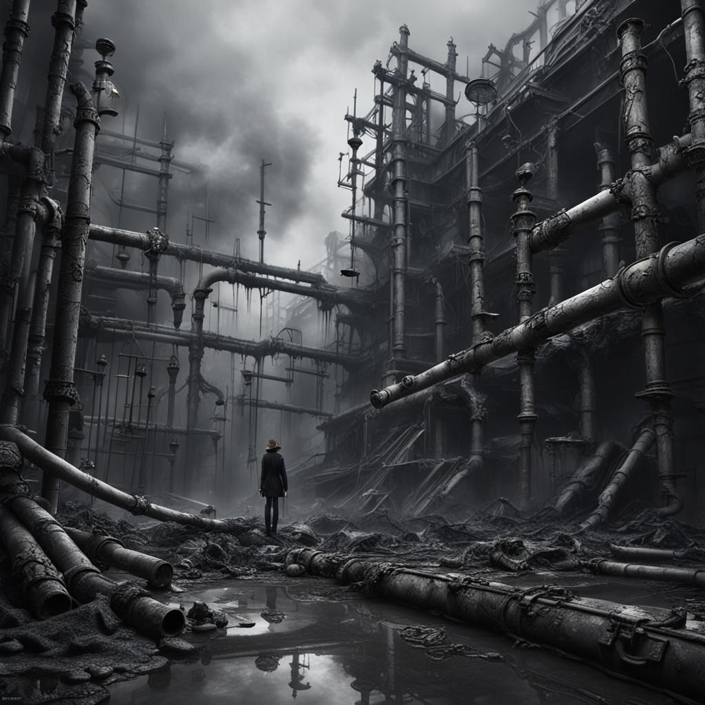 Goth Model in Industrial Decay: Black and White Photography