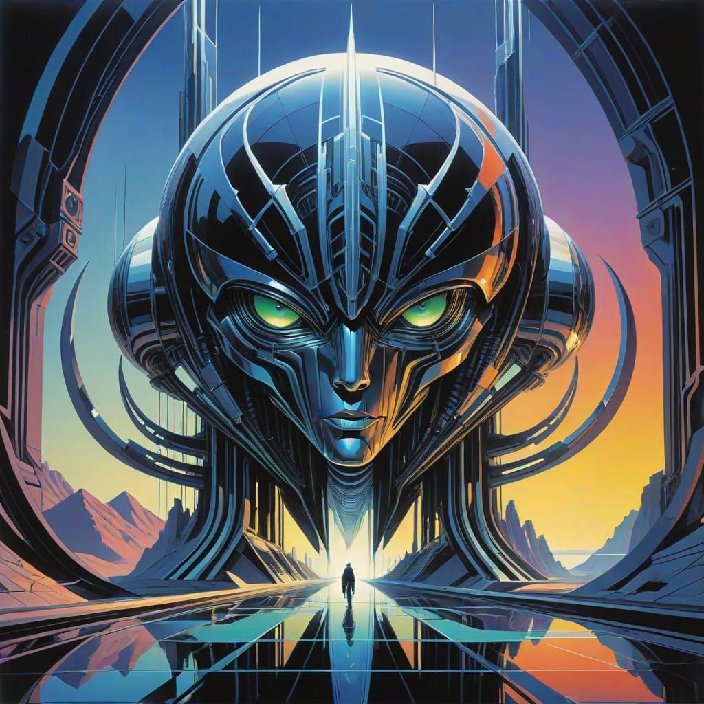 Geometric Genesis: A Futuristic Crystal Realm in Vibrant, Pr...