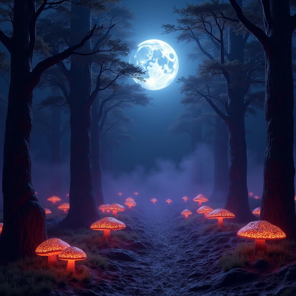 Enchanted Forest Dreamscape with Glowing Mushrooms