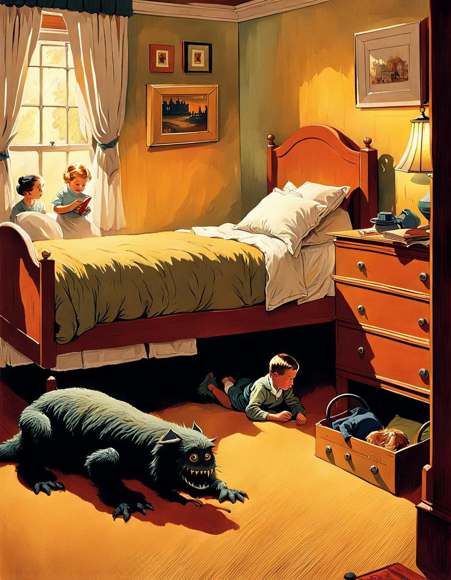 Child Finds Friendly Monster: Vintage Illustration