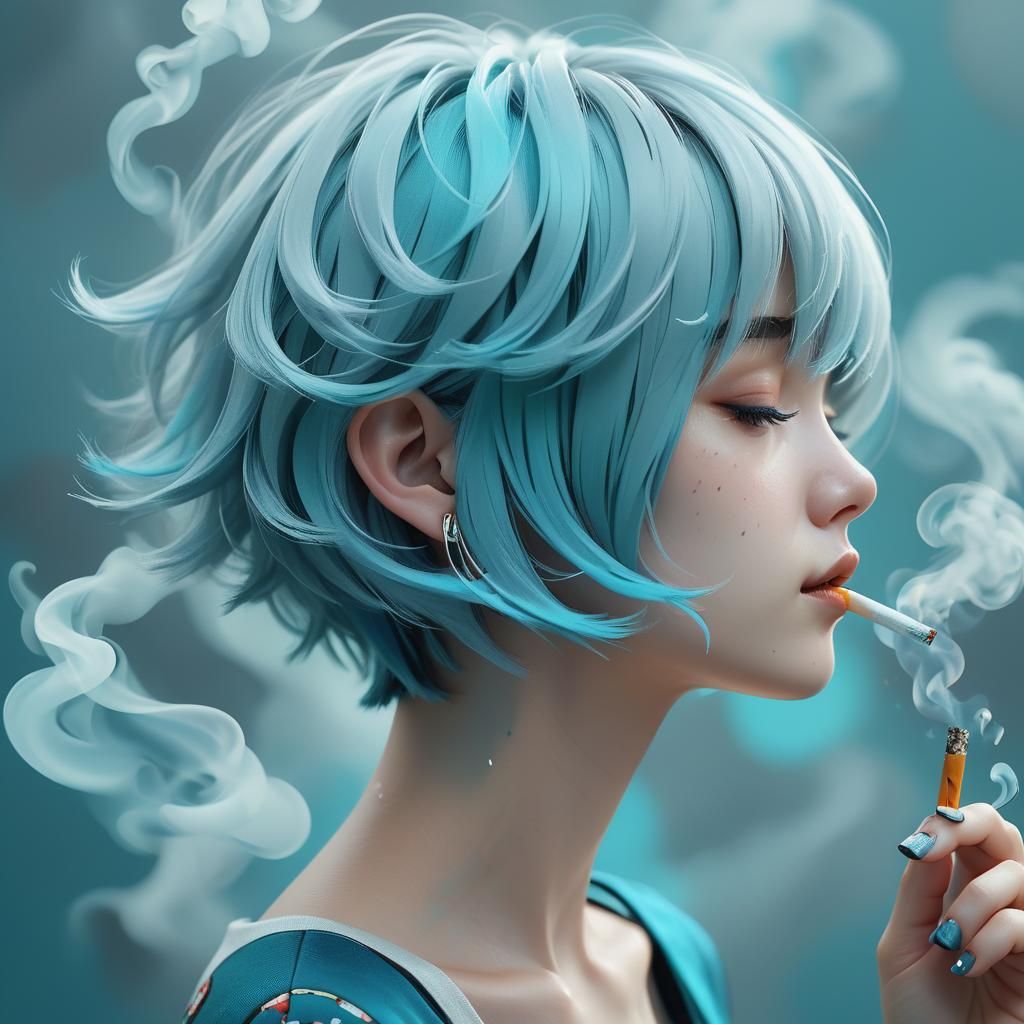 Blue Bob Portrait in Contemporary 3D Anime Style