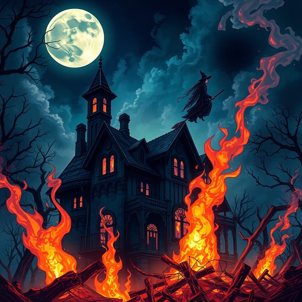 Witch's Bonfire in Anime Style