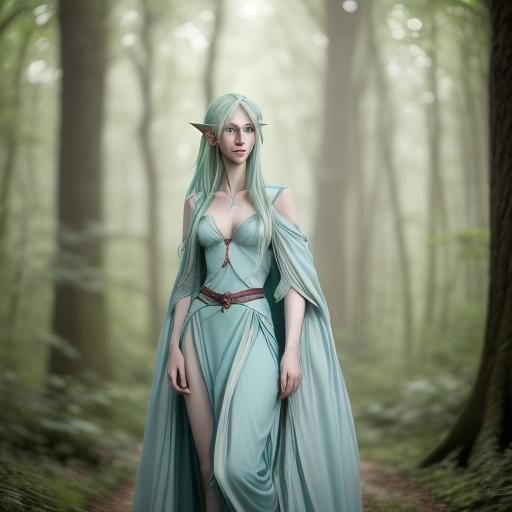 Light Blue Elf in Wooded Clearing