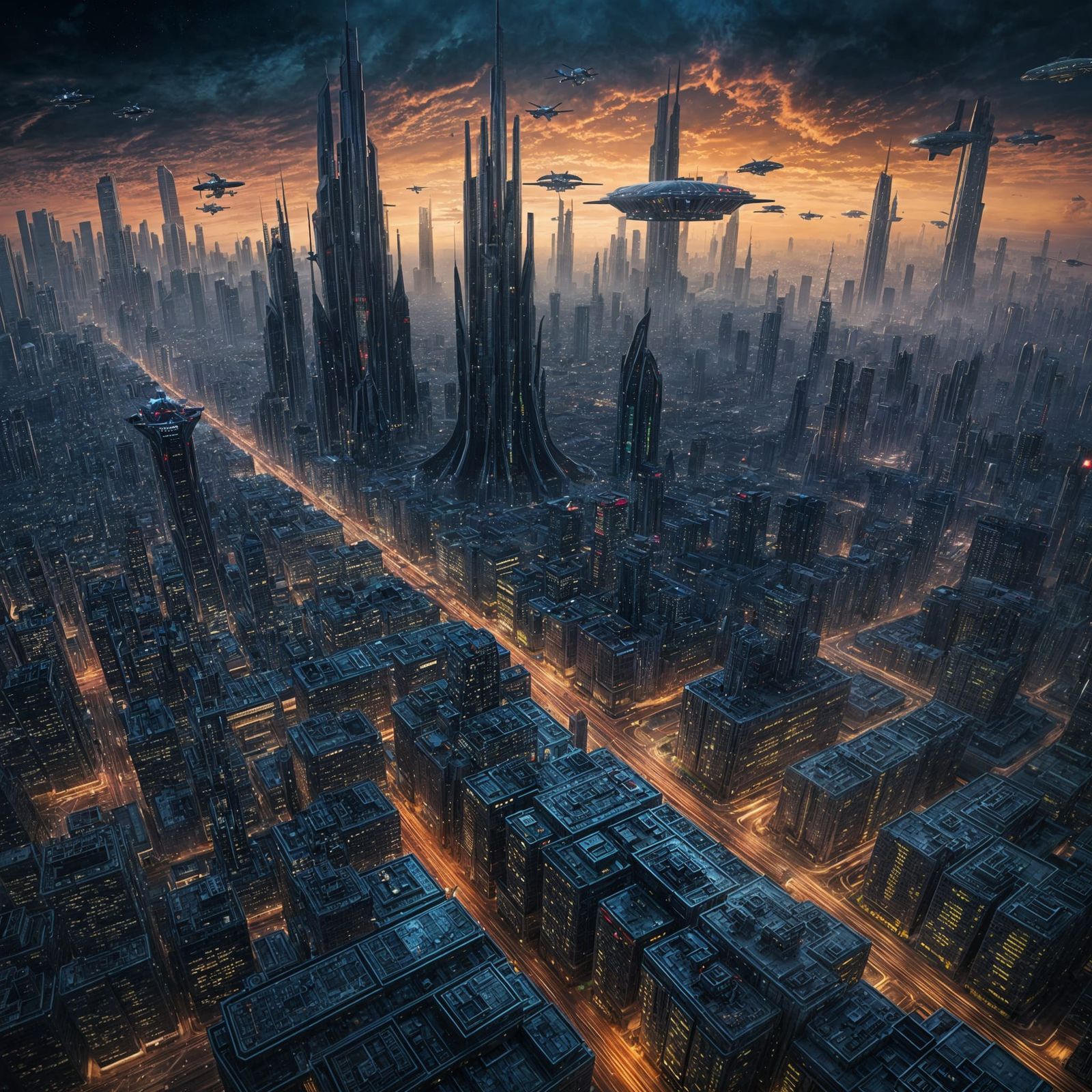 Futuristic Alien Cityscape with Flying Crafts