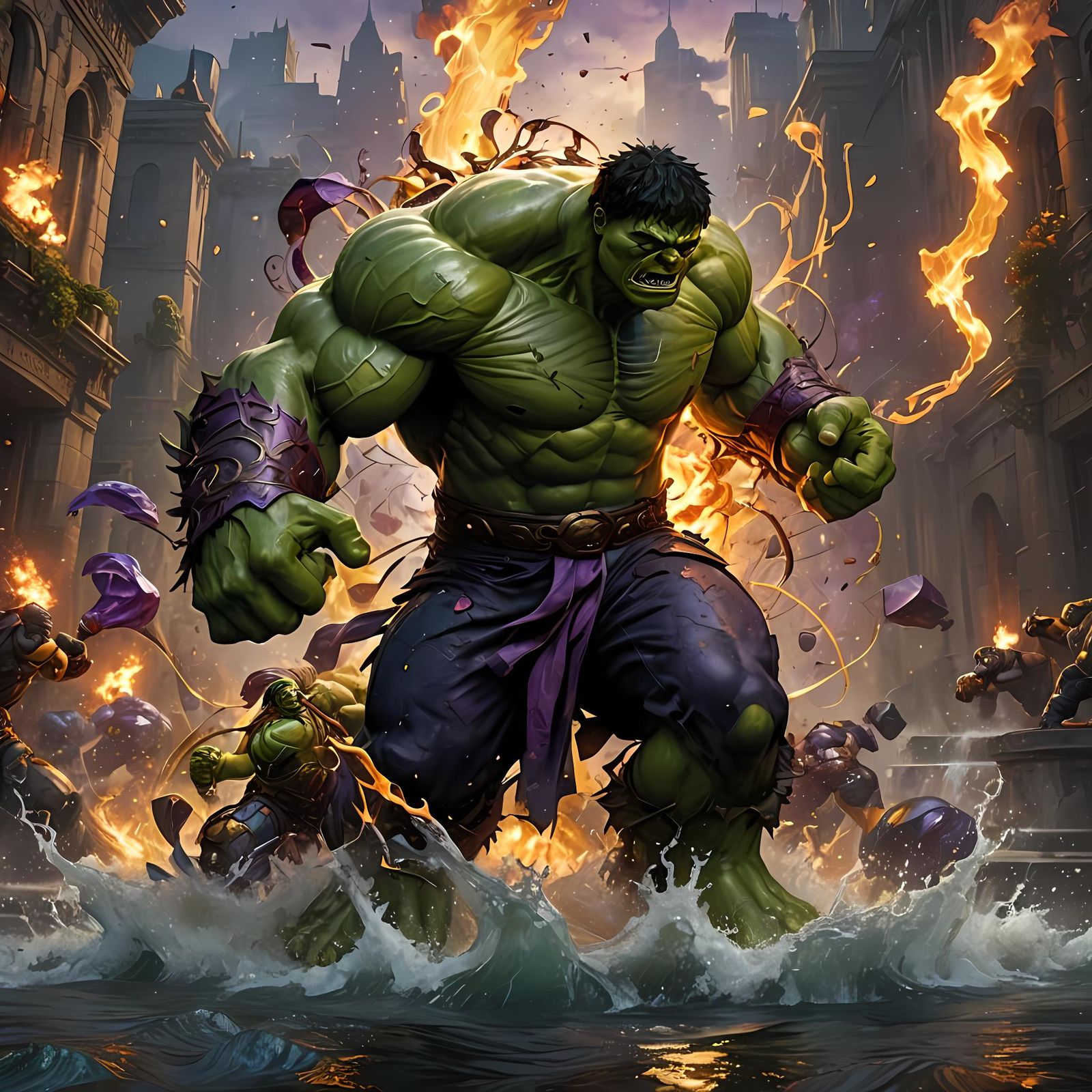 Hulk Fighting in Dark Fantasy Style