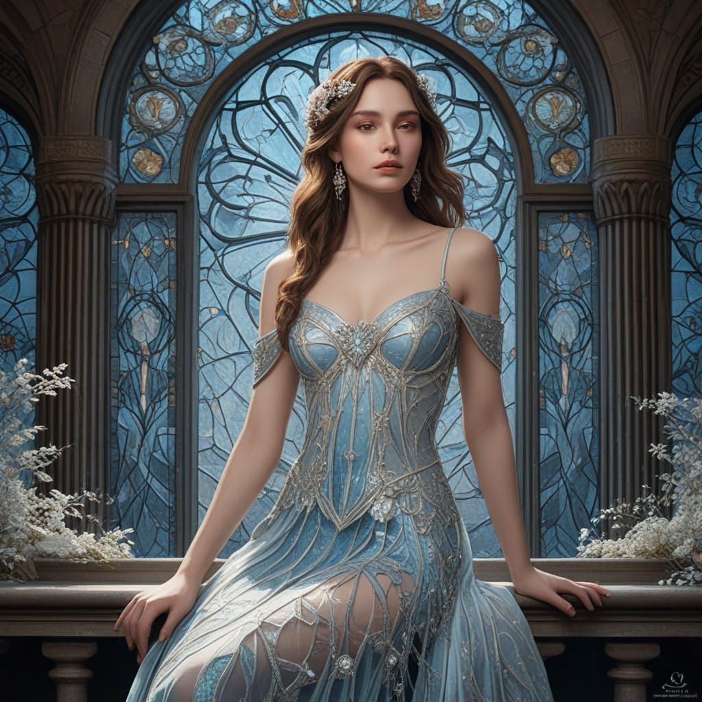 Majestic Glass Ice Castle with Celestial Stained Glass