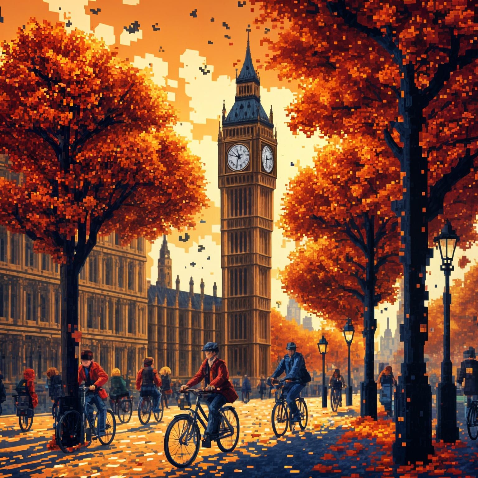 8-Bit Pixel Art: Autumn in London with Bikers